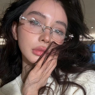 Korean-Style Frameless Pure Desire Polygonal Gm Jewelry Glasses for Women, Suitable for Natural Look, Can Be Fitted with Prescription Lenses, High-End Eyeglass Frames