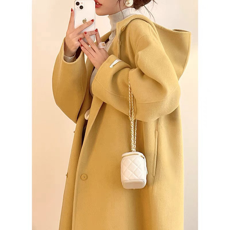 British Style European Double-Sided Woolen Coat Winter Women's Hepburn Style Retro Chic Thick Camel Woolen Coat