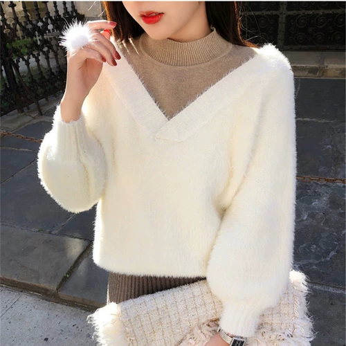 Демисезонный свежий комплект, пуховик, свитер, яркий броский стиль