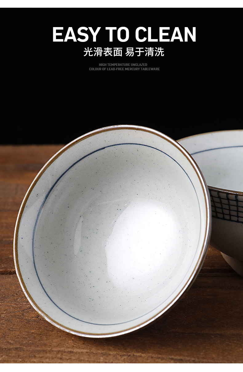 Three ceramic bowl a single tall bowl, Korean checked household utensils noodles bowl of soup bowl of creative move