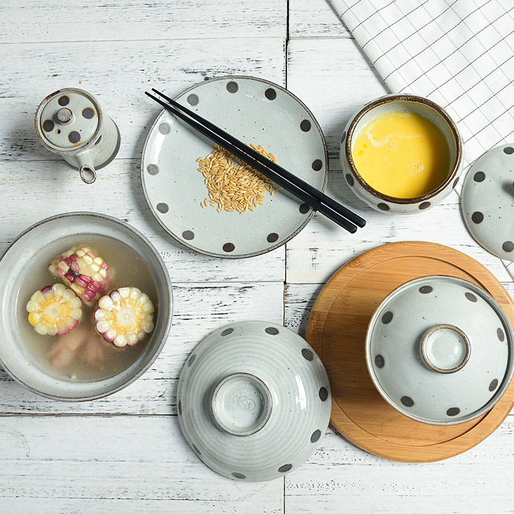Three ceramic Japanese mercifully rainbow such as bowl with cover soup bowl microwave tableware rainbow such as bowl stew with a single bowl of steamed dense eggs