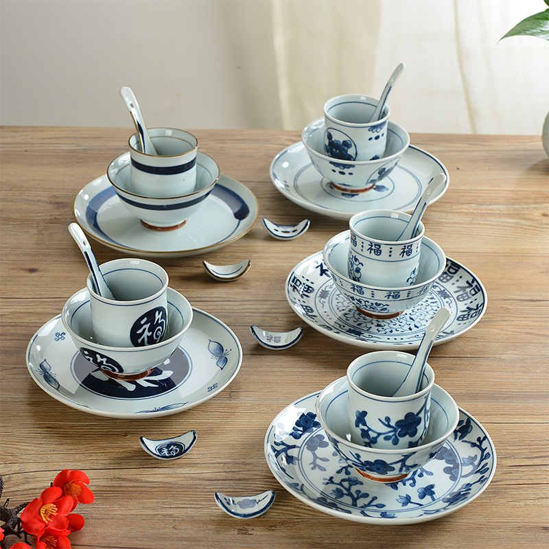 Three ceramic bowl under the household of Chinese style Chinese wind tableware glaze color bowl bowl of blue and white porcelain dishes covered 5 times by hand