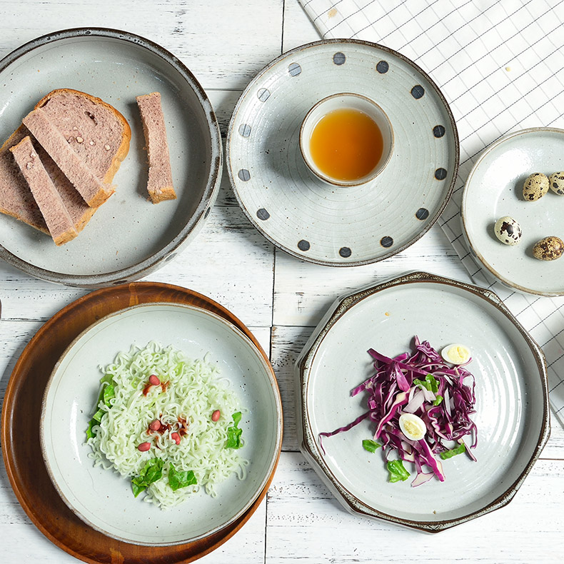 Three ceramic dot plate the features creative shallow bowl of soup plate Korean 10 inches large bowl dish bowl of salad bowl coarse pottery