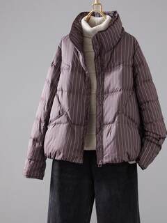 Casual and versatile stand-up collar striped slim and warm down jacket for women winter new white duck down short little jacket