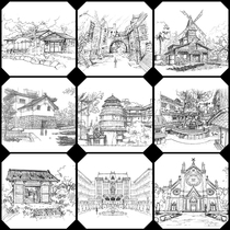 Japan Animation Scene Line Draft Urban Architecture Games Fine Arts BG Background Painting Design material 6161