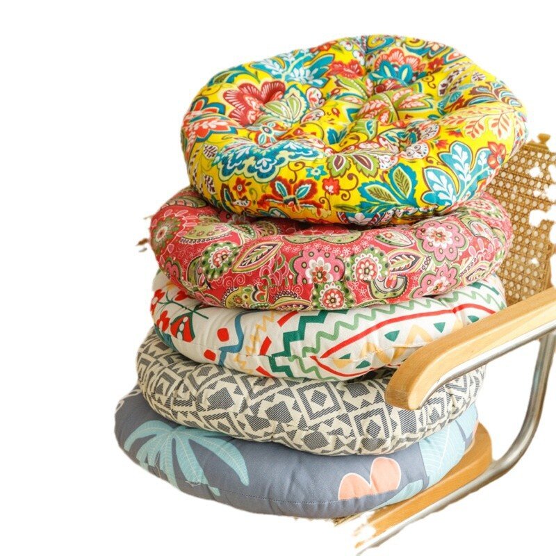 Round cotton and linen balcony bay window chair cushion double-sided breathable futon tatami floor office chair cushion