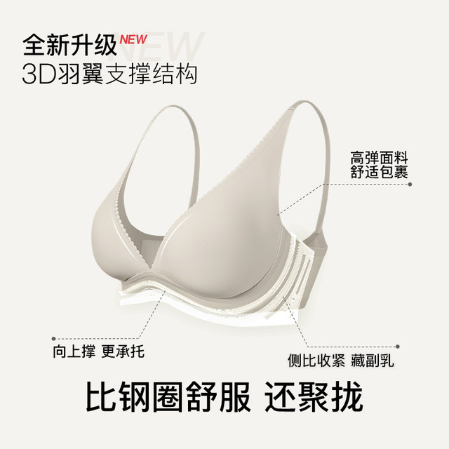 ubras V-neck embossed soft support bra push-up shape without steel ring invisible seamless underwear for women with lace collar