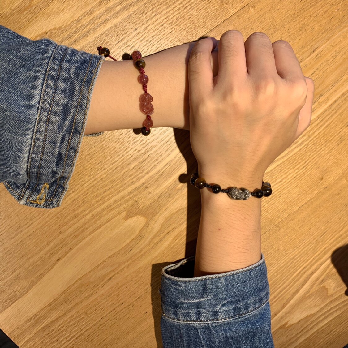 手饰/手串 情侣高端定制天然黄虎眼银曜石草莓晶情侣貔貅编绳手链一对男女款