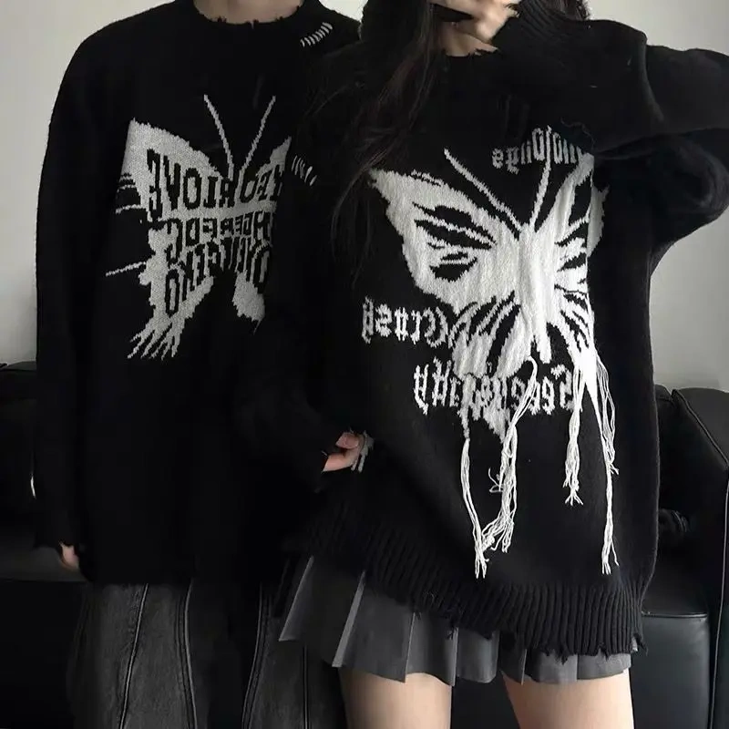 Super Trendy Brand Couple's Sweater, Mid-Length, New Autumn and Winter Style, Loose and Versatile Sweater with Butterfly Pattern for Men Super Trendy Brand Couple's Sweater, Mid-Length, New Autumn and Winter Style, Loose and Versatile Sweater with Butterfly Pattern for Men