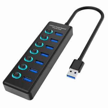 USB 3.0 Hub Splitter Multi-Function USB Hub with Seven Ports, Multi-Interface Hub Docking Station with Type-C Power Supply