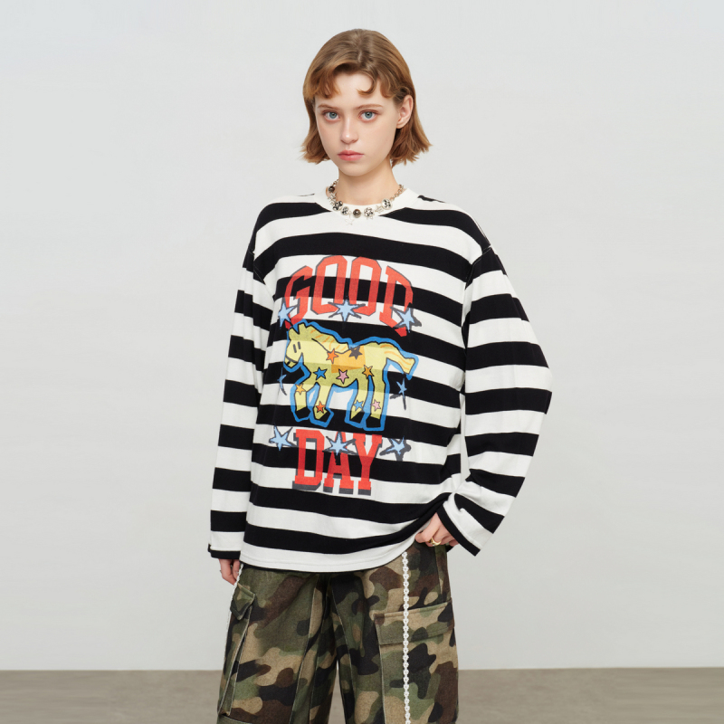 【Wang Sulong, Da Zhangwei, Liu Chang Same Style】Sofitte 26Ss Color-Blocked Striped Print Long-Sleeve Top