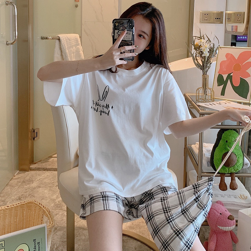 Pure cotton pajamas women's summer short-sleeved shorts thin section 2021 new net red hot style printed home service two-piece set