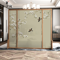 Screen partition Living room entrance door shielded from new Chinese solid wood Xuanguan partition office Tea room Flower Bird seat screen