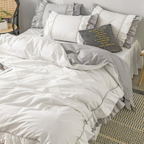 Nordic wind net red cotton bed four-piece cotton bed sheet quilt cover naked sleep skin-friendly bedding bed skirt