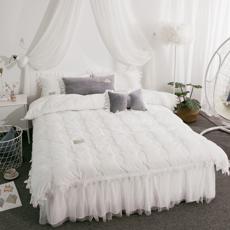 Winter Clip Cotton Coral Suede Lace Four Pieces Princess Wind Bifacial Suede Quilt Cover Han Style Bed Skirt Flannel 1 8m bed