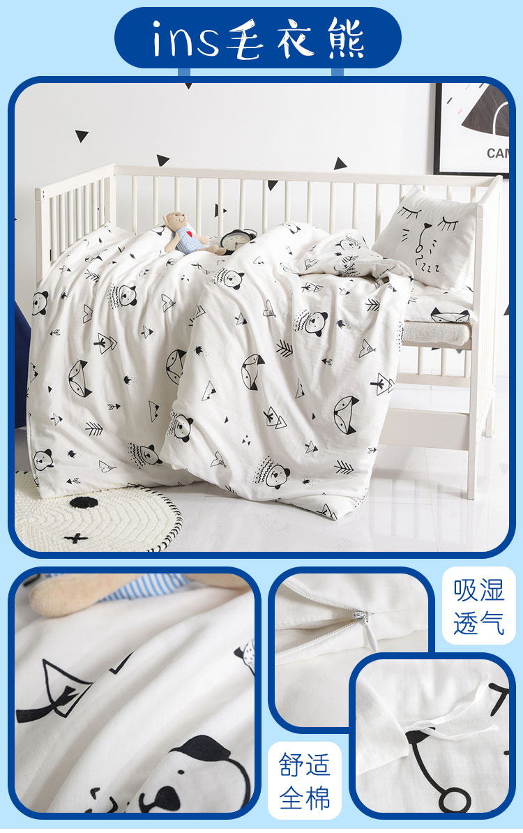 Ins gió bộ đồ giường bé mẫu giáo quilt ba mảnh trẻ em cotton quilt cover nap lõi bông kit