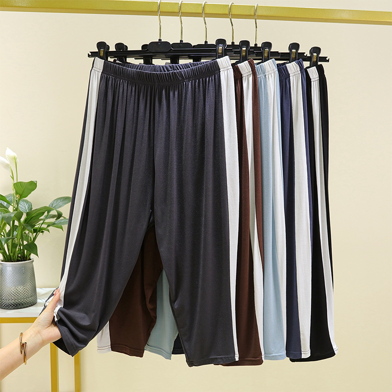 Modal Capri Pants for Women, Summer Thin Loose Korean Style with White Side Stripes, Casual Pants for Outdoor Wear, Plus Size Elastic Waist Sports Pants