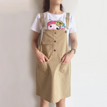 4 19 Sen female strap dress Korean version of the college style small fresh sweet khaki dress