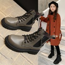 Leather childrens Martin boots 2021 Spring and Autumn new girls English style single boots little girl autumn and winter fashion short boots