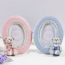 European bear childrens photo frame table 3 inch photo frame creative cute baby baby baby one year old photo frame table set