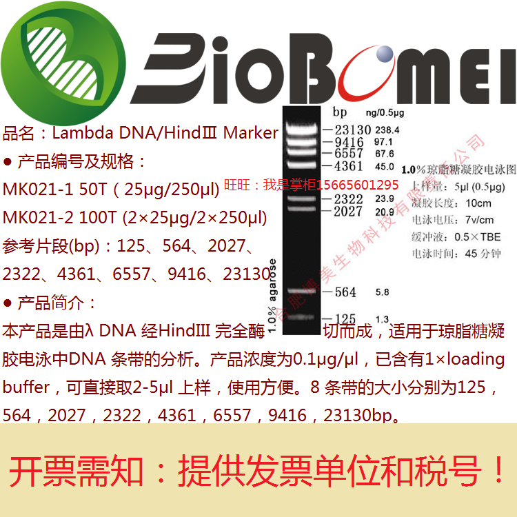Lambda DNA/HindⅢMarker 生物科研核酸电泳 实验试剂 开电子发票
