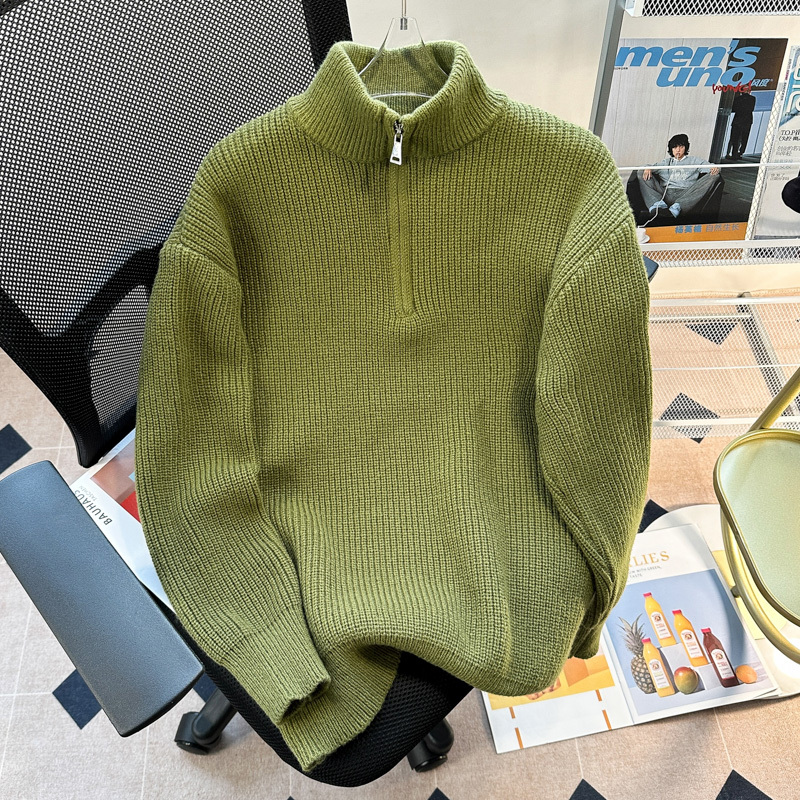 Half-Zip Turtleneck Sweater for Men, Winter 2026 New Style, Solid Color Knitwear, Korean Style, Lazy Style, Versatile Casual Jacket