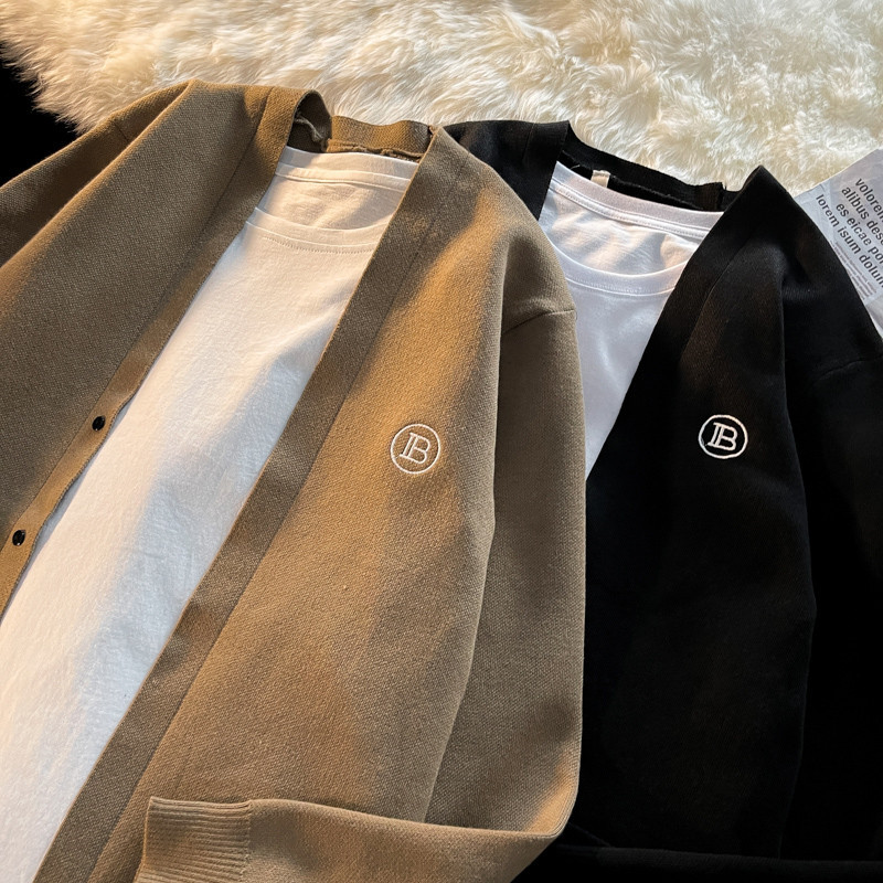 Bzob/Jingxu Japanese Retro Jacket Men's Autumn Cardigan Sweater Trendy Brand Cool Sweater Knitwear Trendy