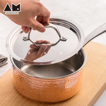 Manic Slow language three-layer copper hammer grain single handle soup pot domestic saucepan milk pan copper pot high face value amanda cooper
