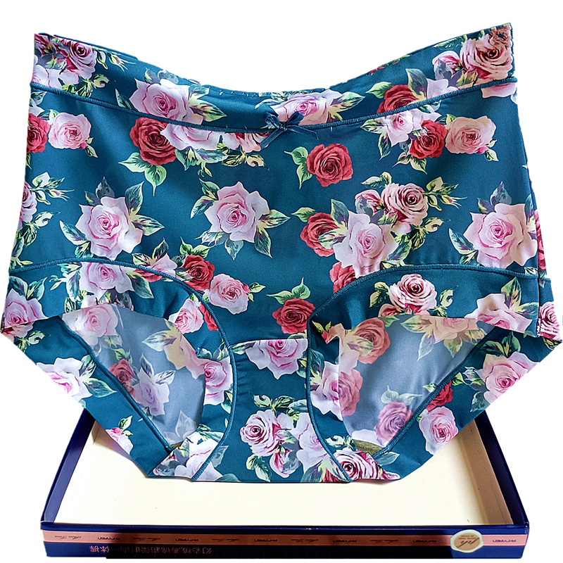 Caitian Women's Seamless Ice Silk Panties for Summer, Floral Print, High-Waisted, Thin, Breathable, Graphene Antibacterial, Comfortable Briefs