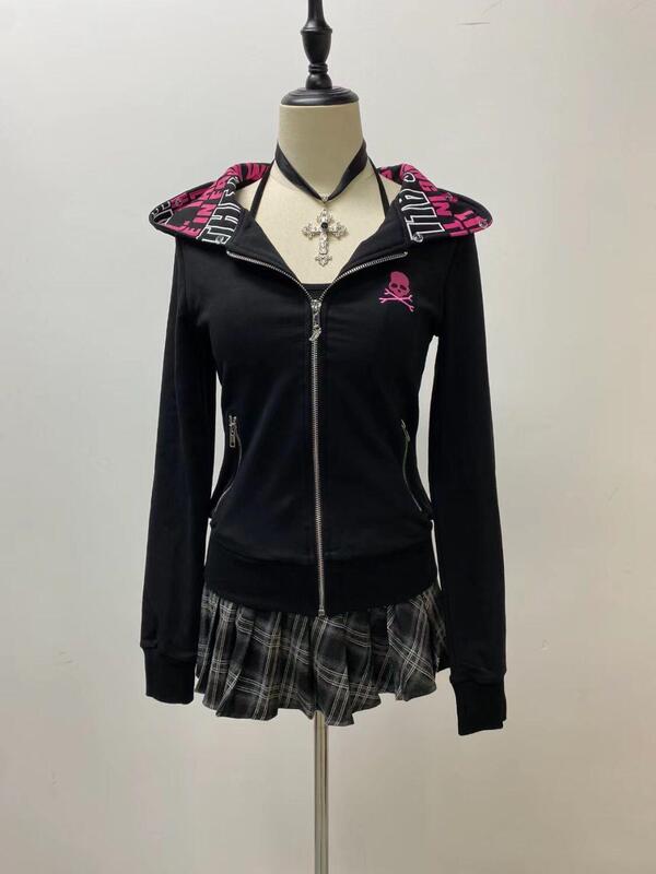 [Alice] Original Gothic Style Black Hooded Sweatshirt for Women, Winter Slim-Fit Cardigan Jacket for Hot Girls