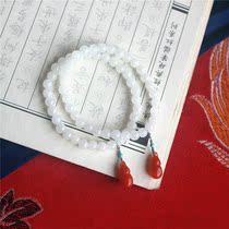 Yu Qingji original Hetian white jade south red Agate gourd pendant hand string niche design best friend bracelet female