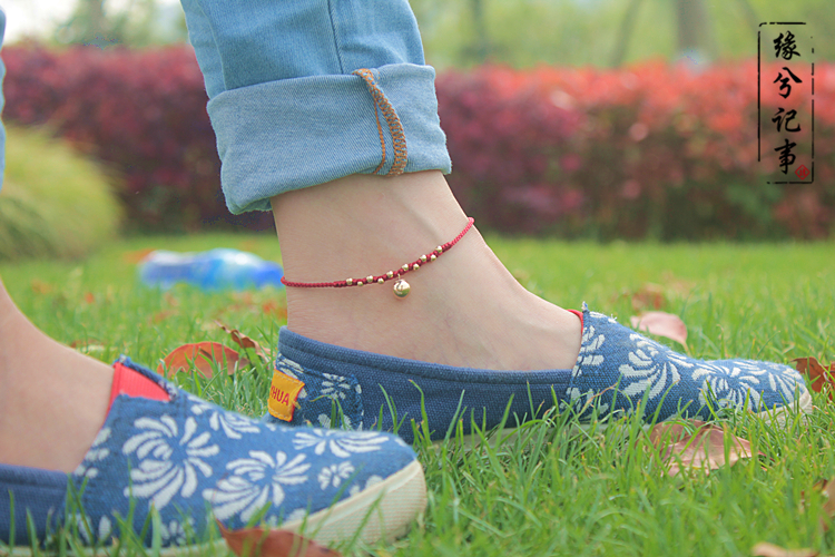 Dệt tay nguyên bản năm 14K bóng vàng mặt dây chuyền chân dây gió quốc gia vòng chân nữ tặng quà lắc chân nữ hàn quốc