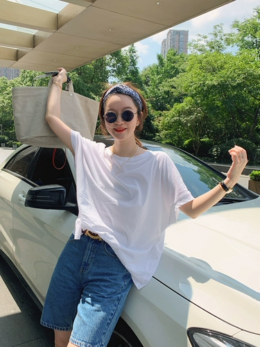 Хлопковая летняя тонкая футболка, оверсайз, коллекция 2021, короткий рукав