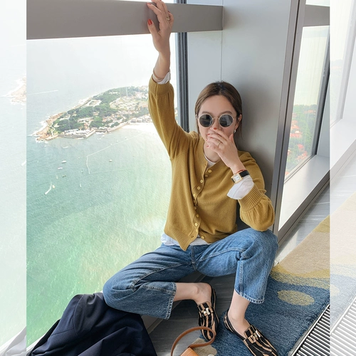 莉贝琳 Осенний кардиган, шерстяной базовый свитер с круглым воротником, французский стиль, 2022