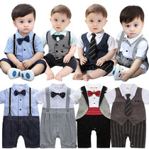 Male baby 100 days old dress baby conjoined clothes summer gentleman short sleeve newborn ha clothes full moon thin