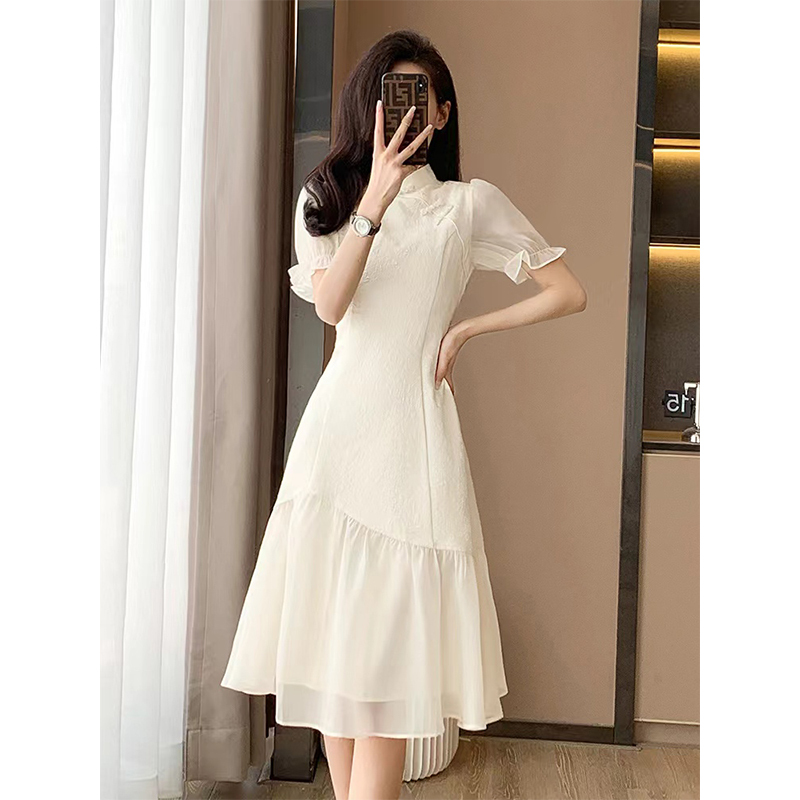 Summer New Chinese-Style Cheongsam, Improved Retro Chanel-Style Postpartum Nursing Dress, Fashionable Mommy Outing Nursing Dress