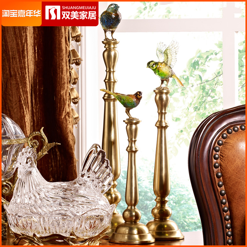 Home decoration Glass bird entrance decoration European living room decoration Luxury high-grade copper with glass parrot decoration