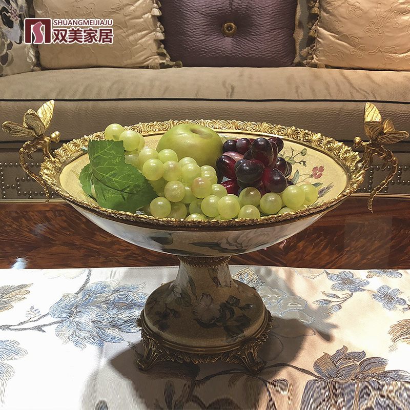 Shuangmei home European fruit plate Coffee table decoration Luxury home high foot fruit bowl American high-end luxury jewelry