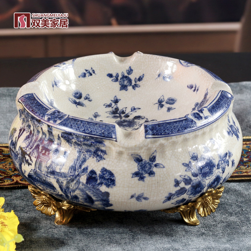 Spot ceramic with copper ashtray Living room coffee table ornaments High-grade entrance decoration atmospheric smoke dish home accessories