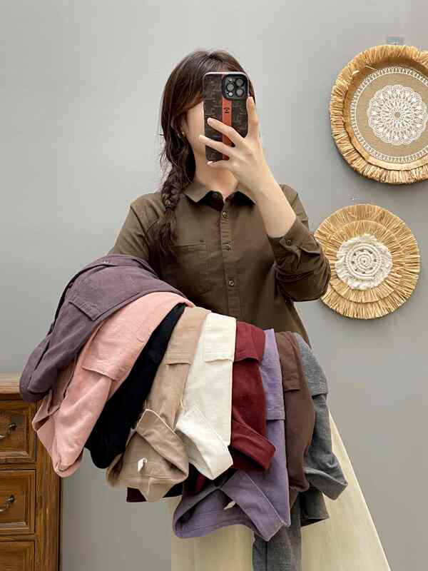 Retro Hong Kong Style Brushed Cotton Shirt for Women, 2026 Spring and Autumn New Collection, All-Cotton Long-Sleeve Fashion Loose Versatile Base Shirt