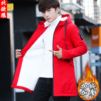 Mens coat autumn and winter 2021 new popular long clothes Korean trend tooling plus velvet padded jacket