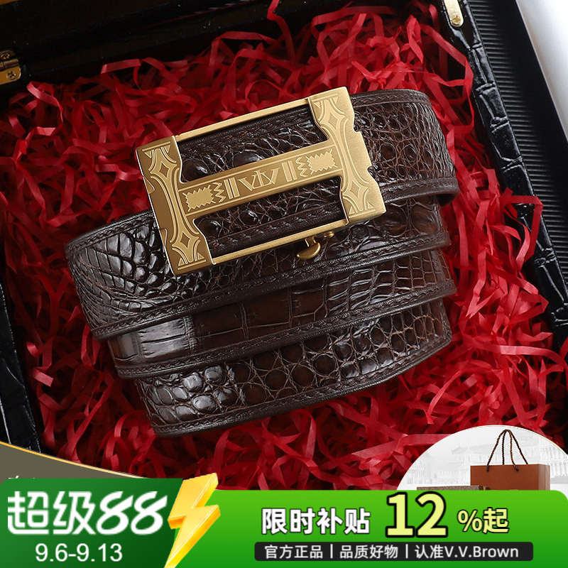 Vvbrown Italian Brand Genuine Crocodile Leather Belt for Men, Automatic Buckle, High-End Belt, Men's Genuine Leather H Vvbrown Italian Brand Genuine Crocodile Leather Belt for Men, Automatic Buckle, High-End Belt, Men's Genuine Leather H