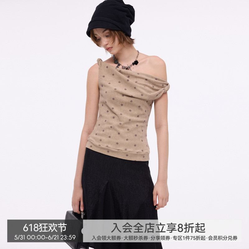 【Twist Neck】Billconch Original Twist Neck Asymmetrical Shoulder Twist Knit Top Women's Slim Fit Knit Vest T-Shirt