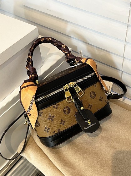 盒子包女包2025新款潮时尚复古丝巾手提水桶包老花单肩斜挎饭桶包