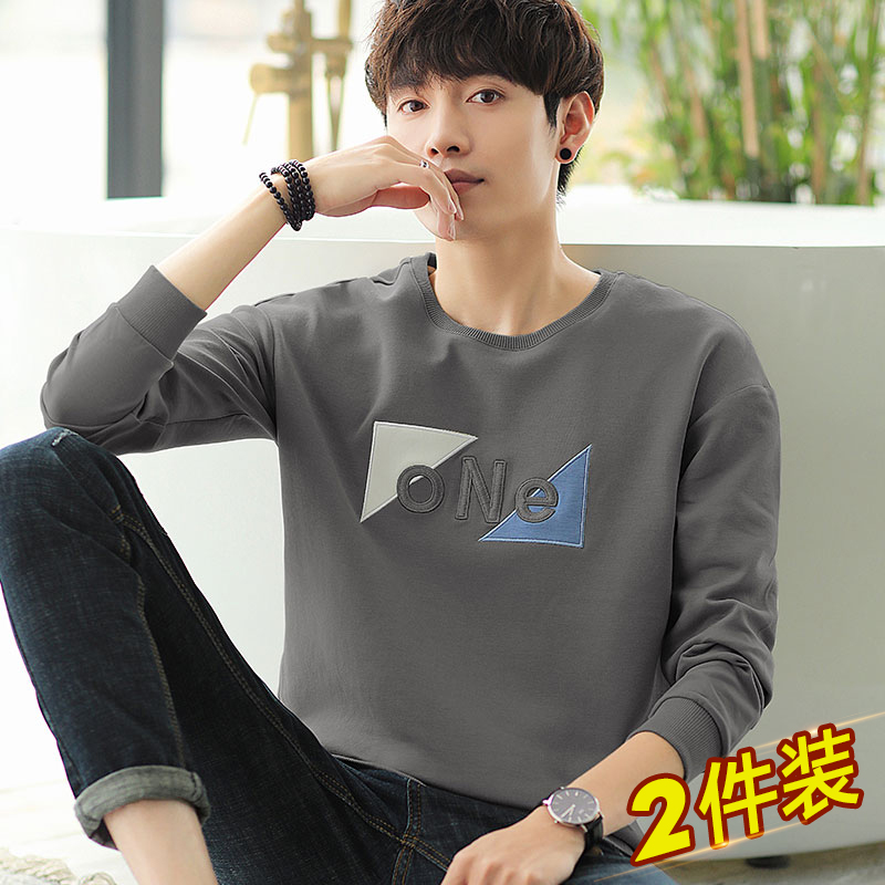 Sweater men's Korean version Trend round collar loose letter embroidered undershirt men's clothing spring and autumn blouses Long sleeves T-shirt for men