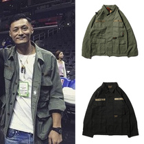 Tide brand Yu Wenle with the same frock jacket men loose autumn Japanese retro student military style multi-pocket jacket