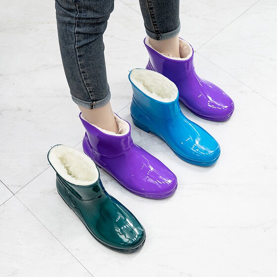 Women's water shoes women's low-top adult mid-tube rain boots women's fleece short tube fashion summer water boots women's non-slip rain boots women's waterproof shoes