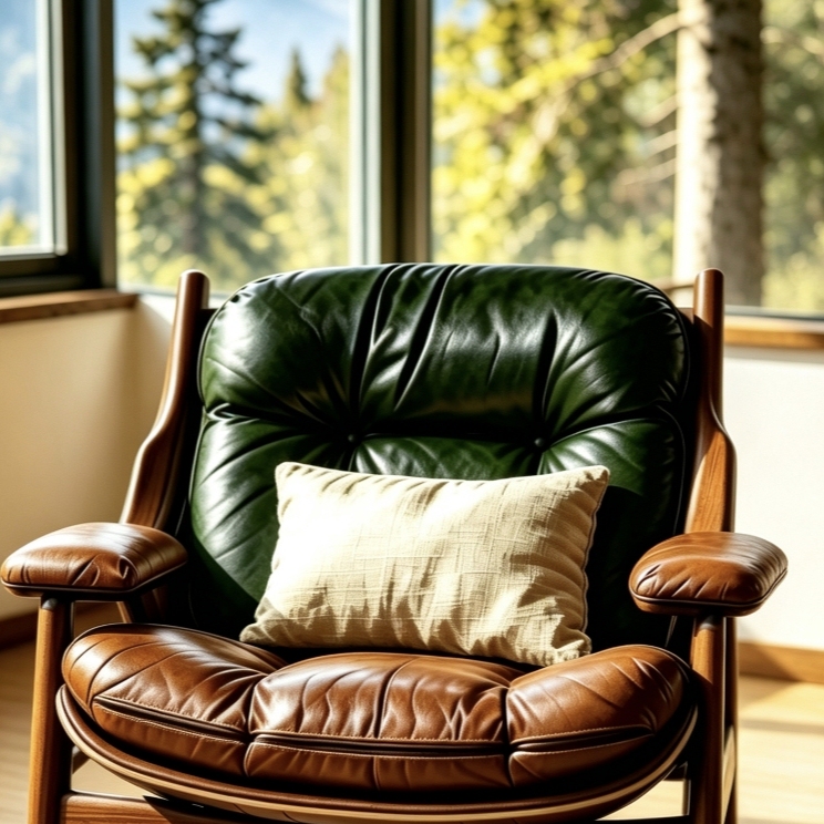 Medieval-Style Genuine Leather Single Sofa Chair, Solid Wood Leisure Chair, Tea Chair, Rest Chair, Designer Sofa Chair