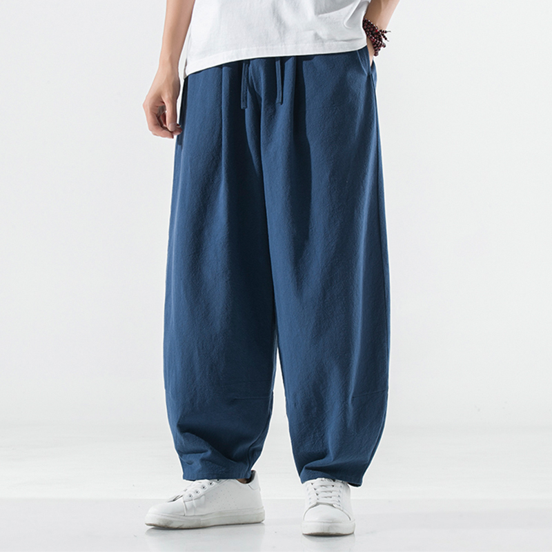 Fall Linen Casual Confucian Tai Chi Long Pants Men China Wind Straight Drum Wide Leg Loose Large Size Cotton Linen Light Cage Pants