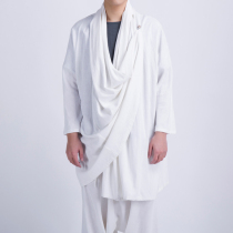 Coarse Hemp Cloth Long Shirts Tang Dress Chinese Hanfu Long Gown Loose and large Vest Pan Buttoned ancient Mandarin Vest Tea Suit For a Costume Show